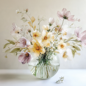 Floral wall art print with soft pastel flowers and natural arrangement, fresh decor for modern interiors