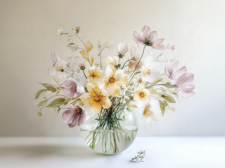 Floral wall art print with soft pastel flowers and natural arrangement, fresh decor for modern interiors