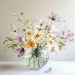Floral wall art print with soft pastel flowers and natural arrangement, fresh decor for modern interiors