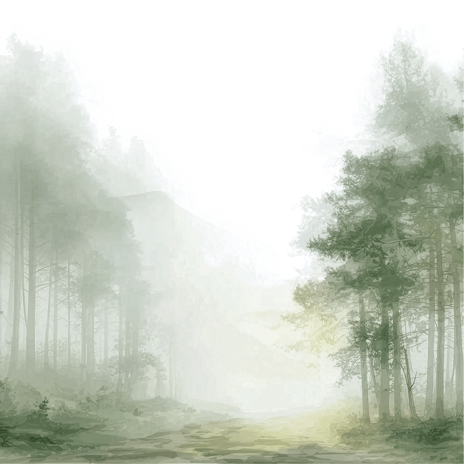 Forest wall art print with hidden pathway and soft light, peaceful nature decor for modern interiors