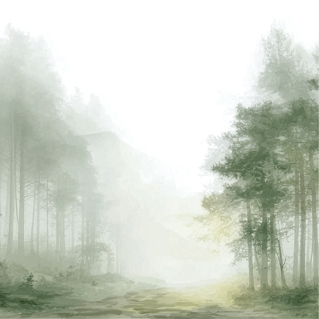 Forest wall art print with hidden pathway and soft light, peaceful nature decor for modern interiors