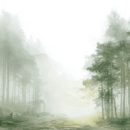 Forest wall art print with hidden pathway and soft light, peaceful nature decor for modern interiors