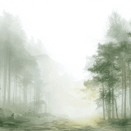 Forest wall art print with hidden pathway and soft light, peaceful nature decor for modern interiors