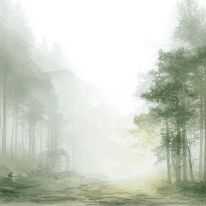 Forest wall art print with hidden pathway and soft light, peaceful nature decor for modern interiors