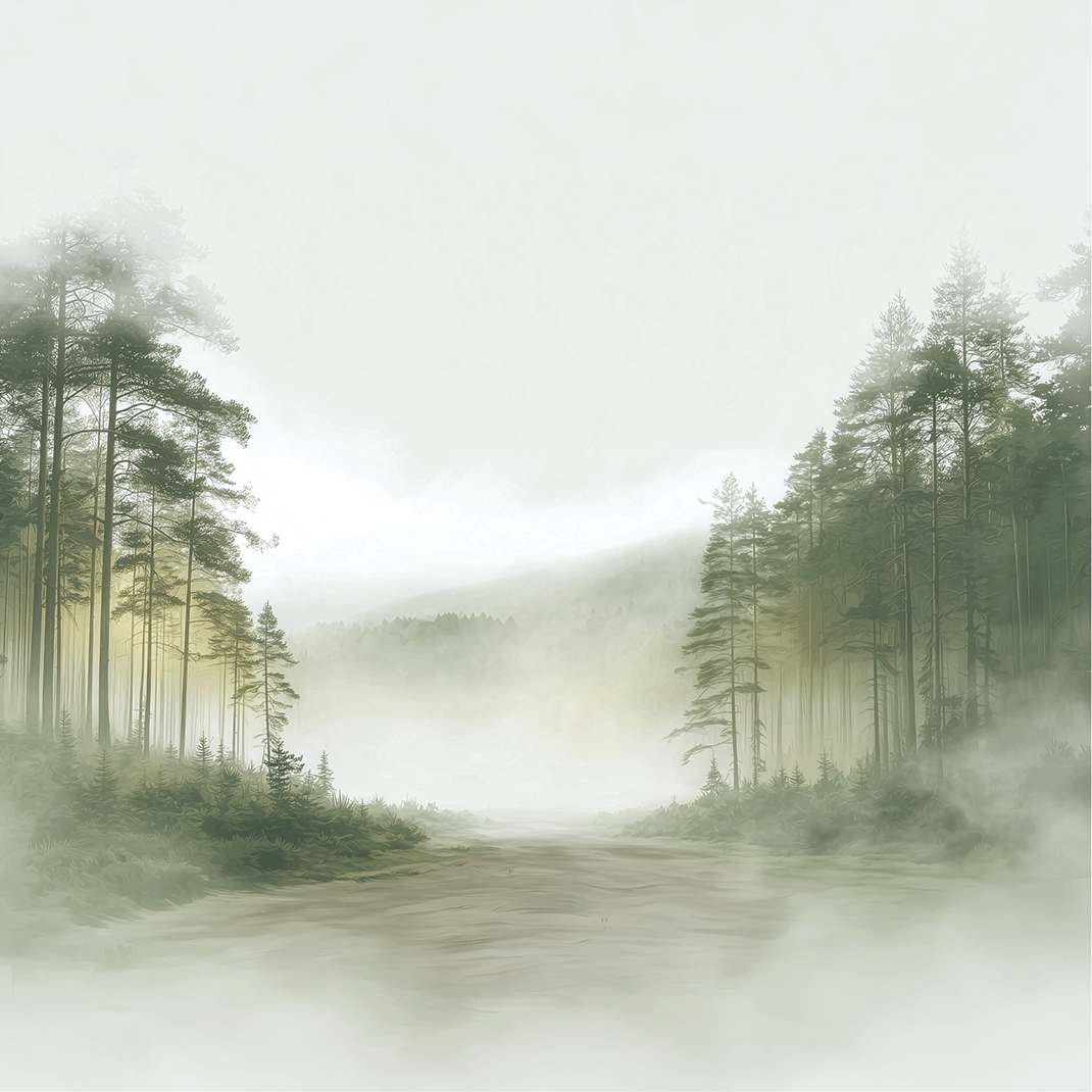 Forest wall art print with soft clearing and gentle light, peaceful decor for modern interiors