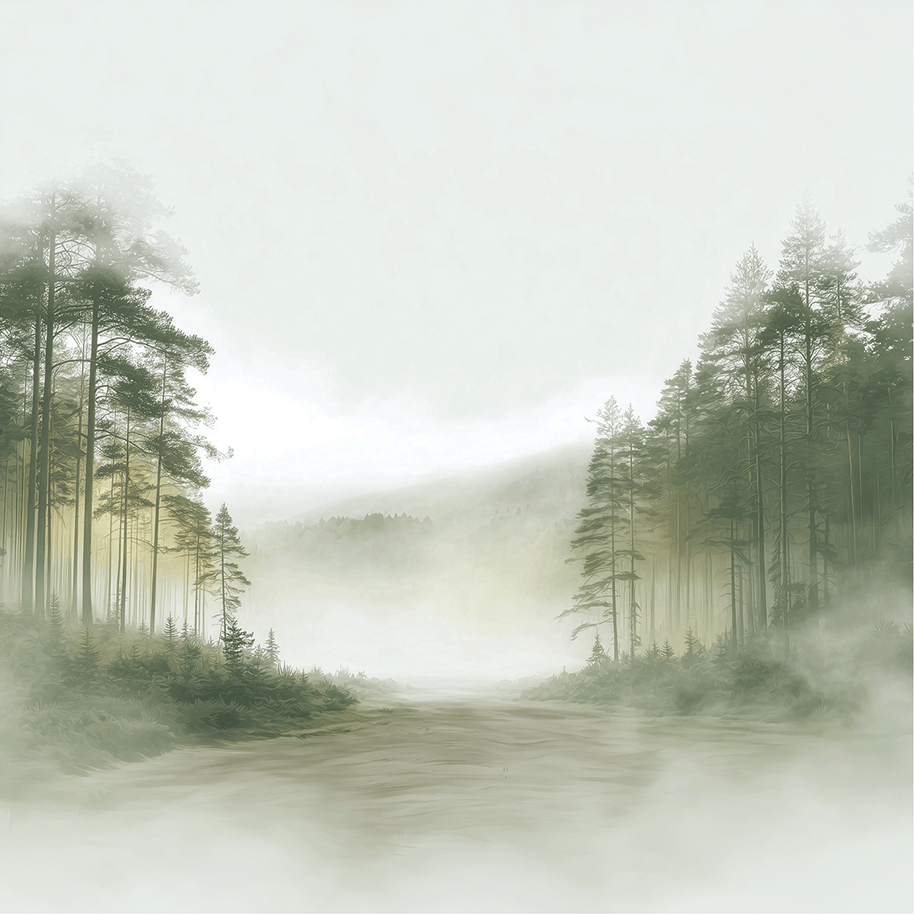 Forest wall art print with soft clearing and gentle light, peaceful decor for modern interiors