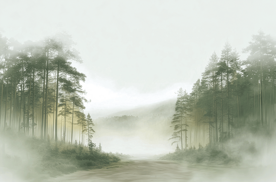 Forest wall art print with soft clearing and gentle light, peaceful decor for modern interiors