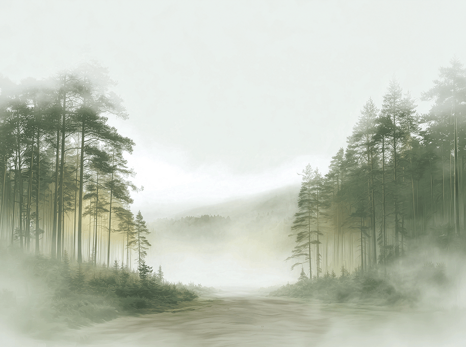 Forest wall art print with soft clearing and gentle light, peaceful decor for modern interiors