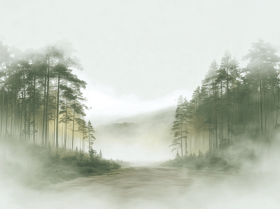 Forest wall art print with soft clearing and gentle light, peaceful decor for modern interiors