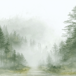 Landscape wall art print with misty ridge and soft horizon layers, neutral decor for modern home