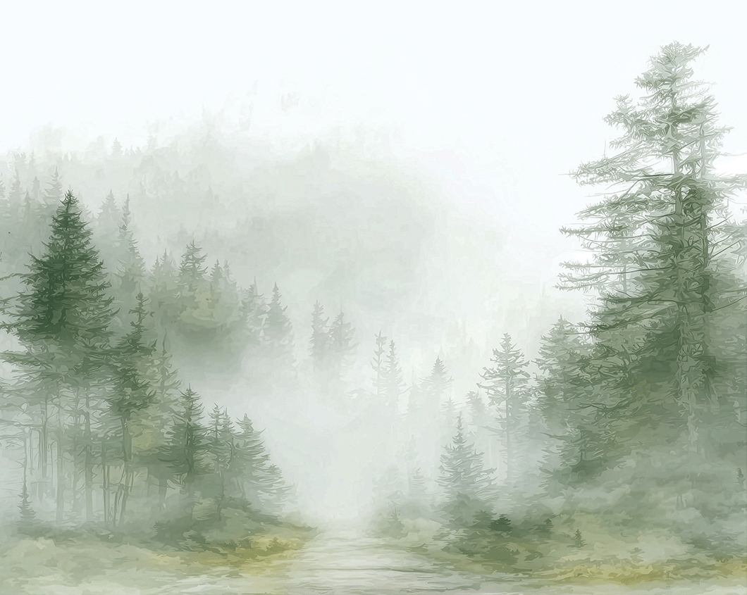 Landscape wall art print with misty ridge and soft horizon layers, neutral decor for modern home