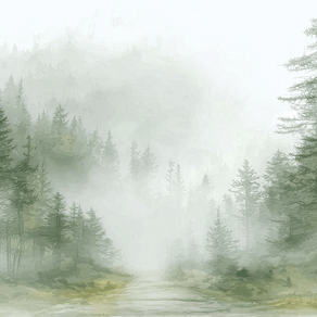 Landscape wall art print with misty ridge and soft horizon layers, neutral decor for modern home