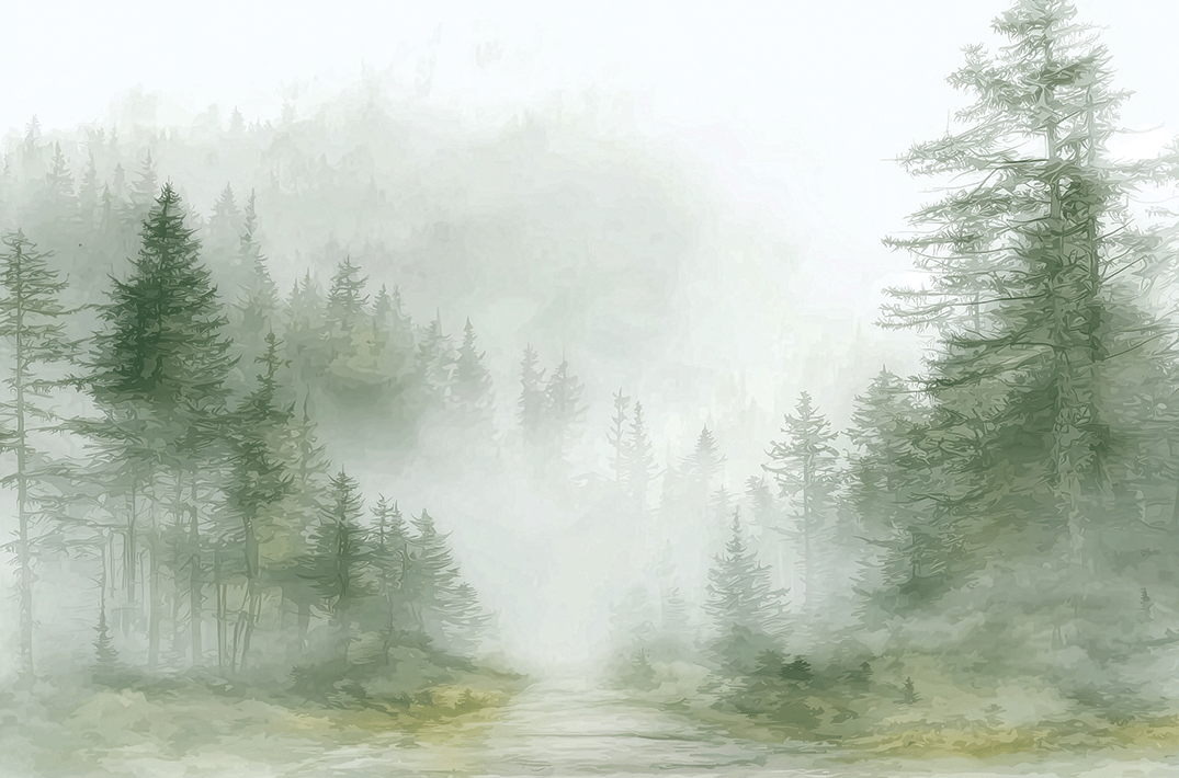 Landscape wall art print with misty ridge and soft horizon layers, neutral decor for modern home