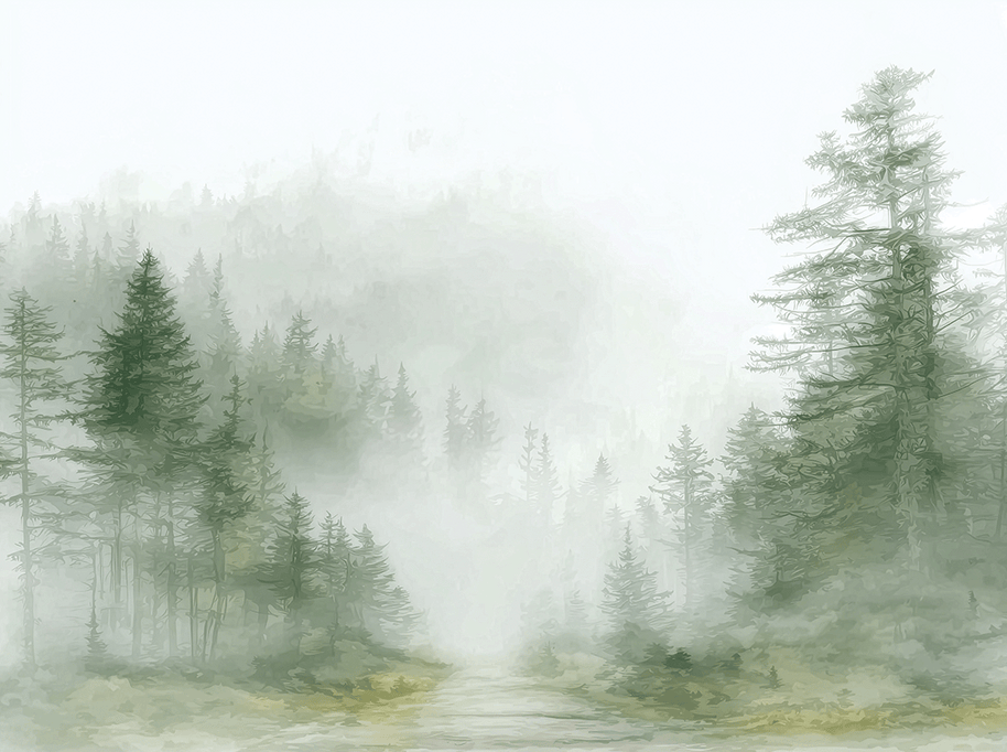 Landscape wall art print with misty ridge and soft horizon layers, neutral decor for modern home