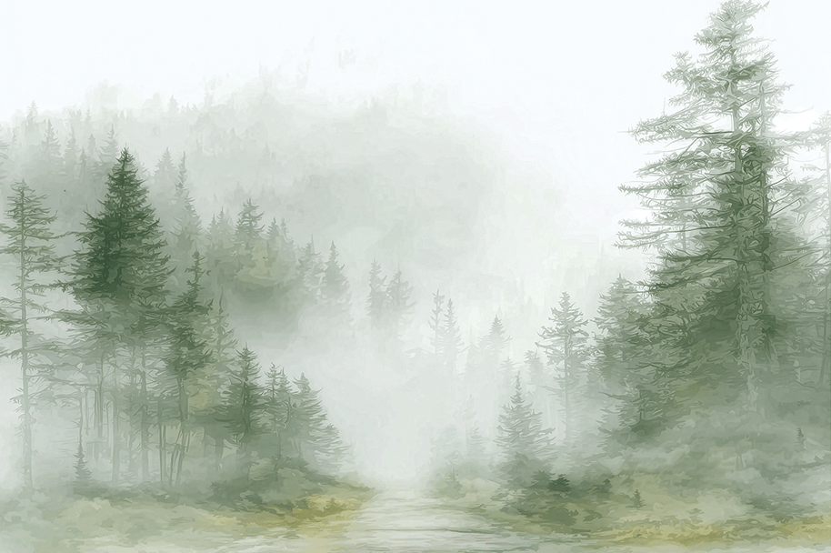 Landscape wall art print with misty ridge and soft horizon layers, neutral decor for modern home