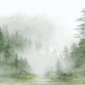 Landscape wall art print with misty ridge and soft horizon layers, neutral decor for modern home