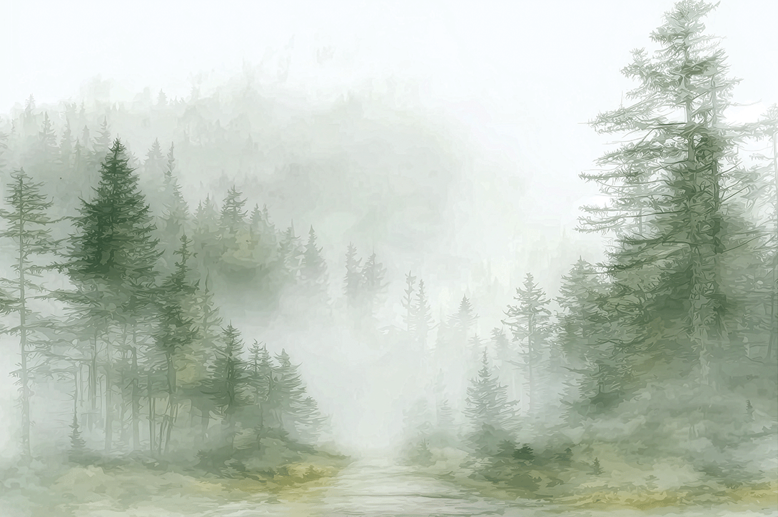 Landscape wall art print with misty ridge and soft horizon layers, neutral decor for modern home