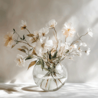Light floral wall art print with soft morning tones and airy composition, peaceful decor for modern living
