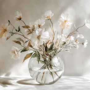 Light floral wall art print with soft morning tones and airy composition, peaceful decor for modern living