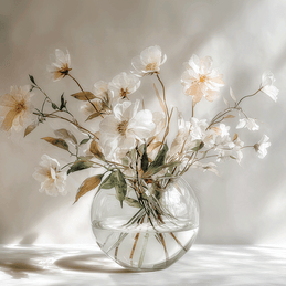 Light floral wall art print with soft morning tones and airy composition, peaceful decor for modern living