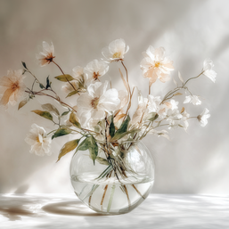 Light floral wall art print with soft morning tones and airy composition, peaceful decor for modern living