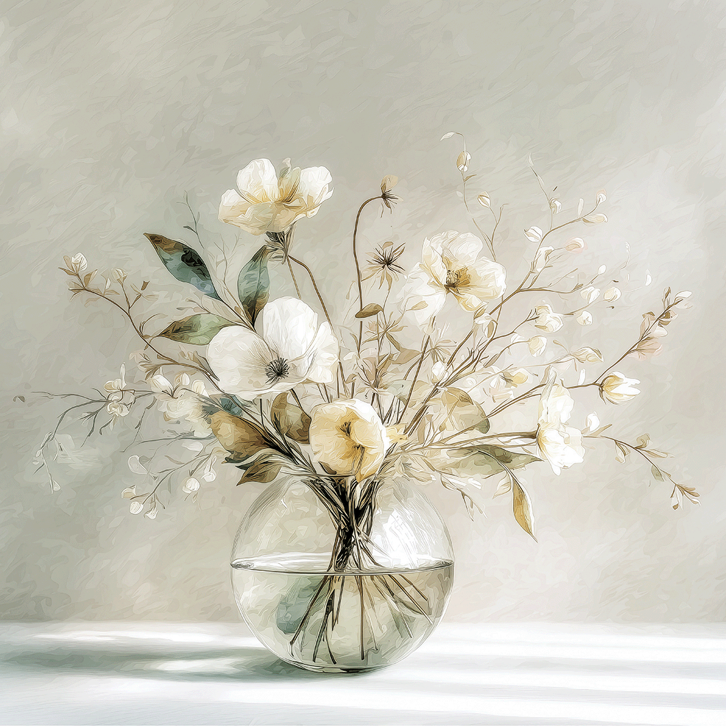 Floral wall art print with warm golden petals and soft neutral tones, elegant decor for modern home
