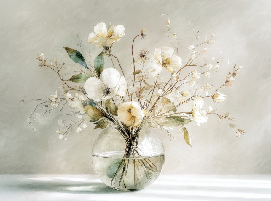 Floral wall art print with warm golden petals and soft neutral tones, elegant decor for modern home