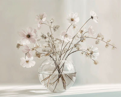 Minimal floral wall art print with delicate stems and soft neutral tones, calm decor for modern home