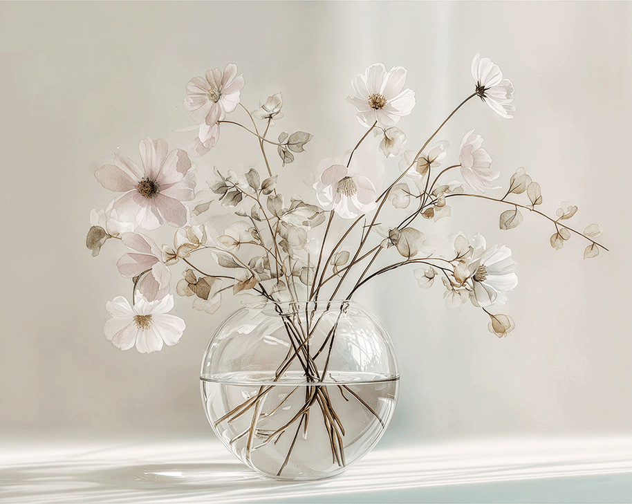 Minimal floral wall art print with delicate stems and soft neutral tones, calm decor for modern home