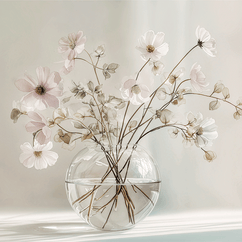 Minimal floral wall art print with delicate stems and soft neutral tones, calm decor for modern home