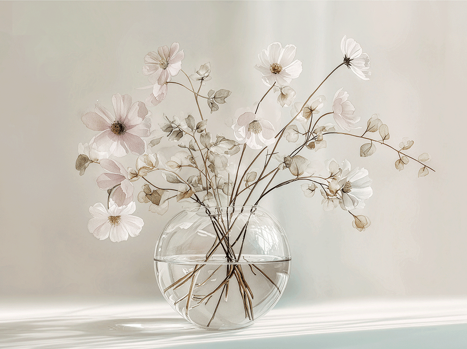 Minimal floral wall art print with delicate stems and soft neutral tones, calm decor for modern home