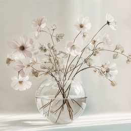 Minimal floral wall art print with delicate stems and soft neutral tones, calm decor for modern home