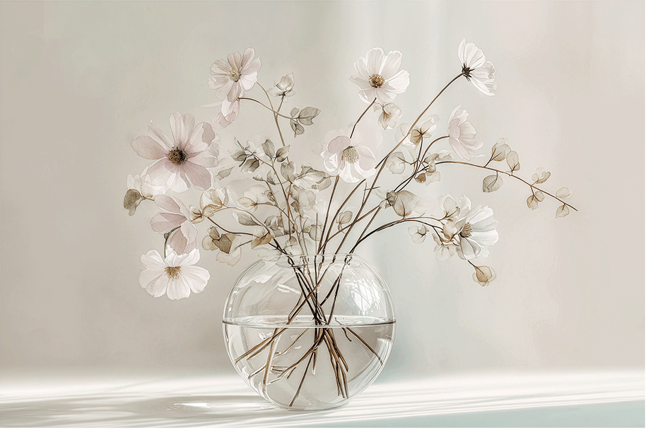 Minimal floral wall art print with delicate stems and soft neutral tones, calm decor for modern home