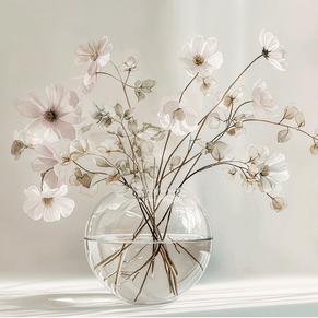 Minimal floral wall art print with delicate stems and soft neutral tones, calm decor for modern home