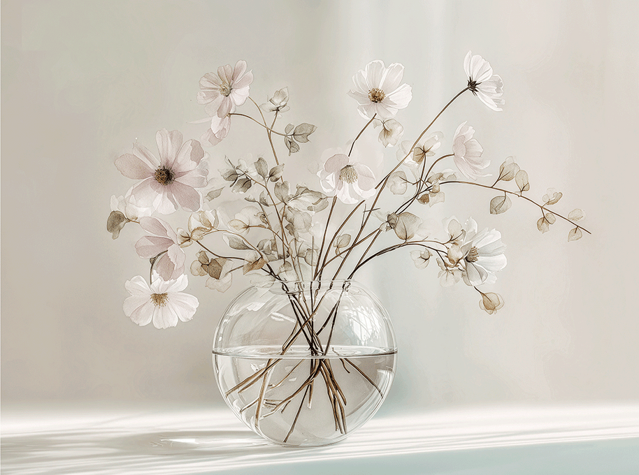 Minimal floral wall art print with delicate stems and soft neutral tones, calm decor for modern home