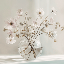 Minimal floral wall art print with delicate stems and soft neutral tones, calm decor for modern home