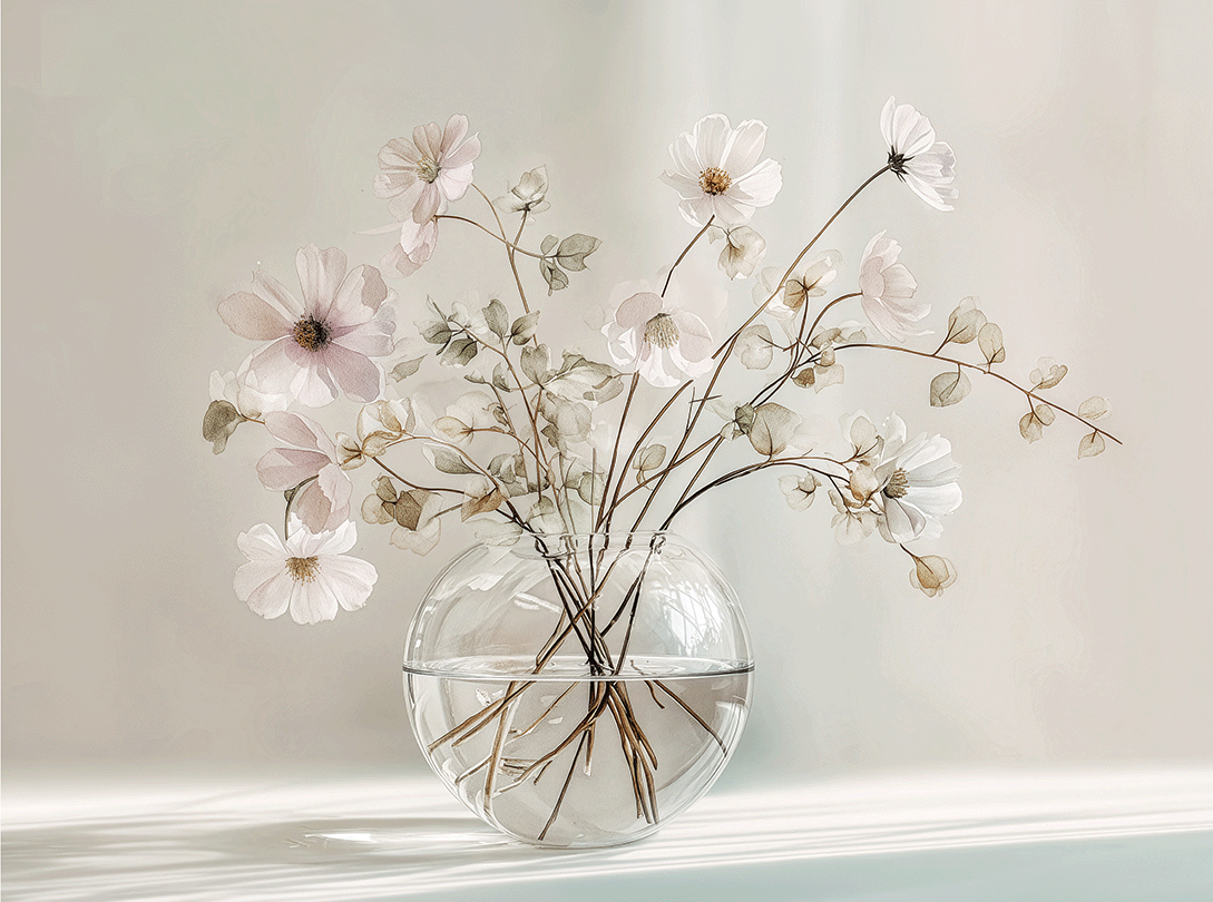 Minimal floral wall art print with delicate stems and soft neutral tones, calm decor for modern home