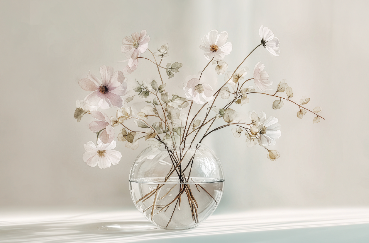 Minimal floral wall art print with delicate stems and soft neutral tones, calm decor for modern home