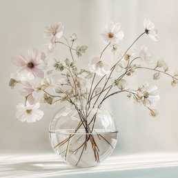 Minimal floral wall art print with delicate stems and soft neutral tones, calm decor for modern home