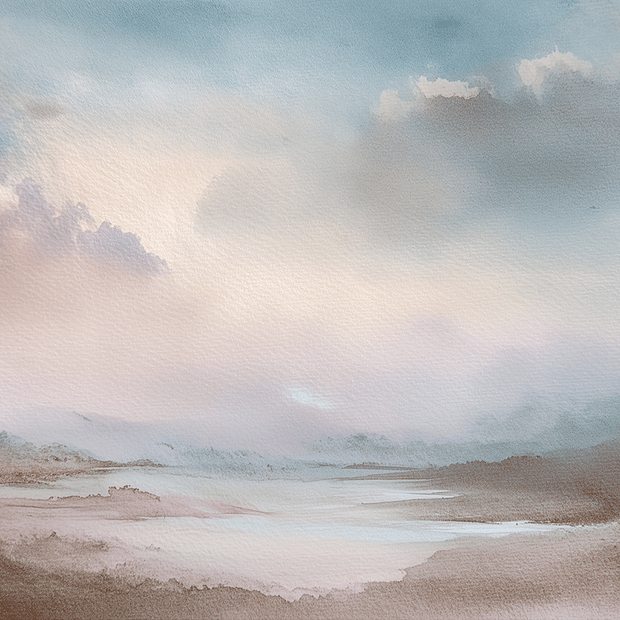 Minimal landscape wall art print with distant ridge lines and airy tones, peaceful modern decor