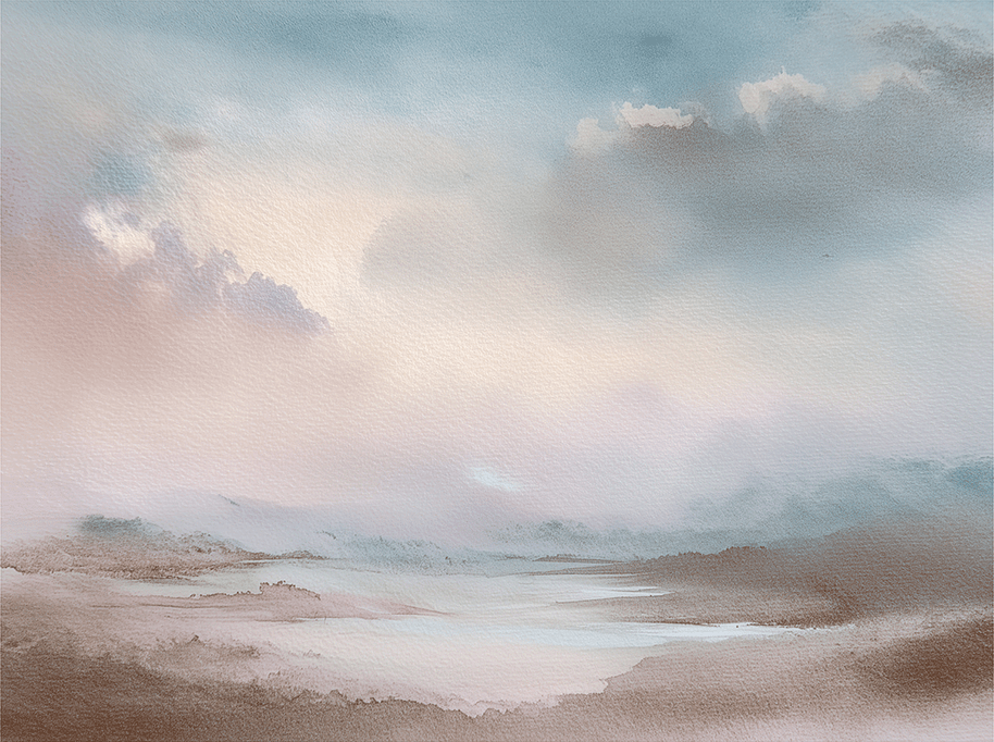 Minimal landscape wall art print with distant ridge lines and airy tones, peaceful modern decor