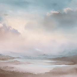 Minimal landscape wall art print with distant ridge lines and airy tones, peaceful modern decor