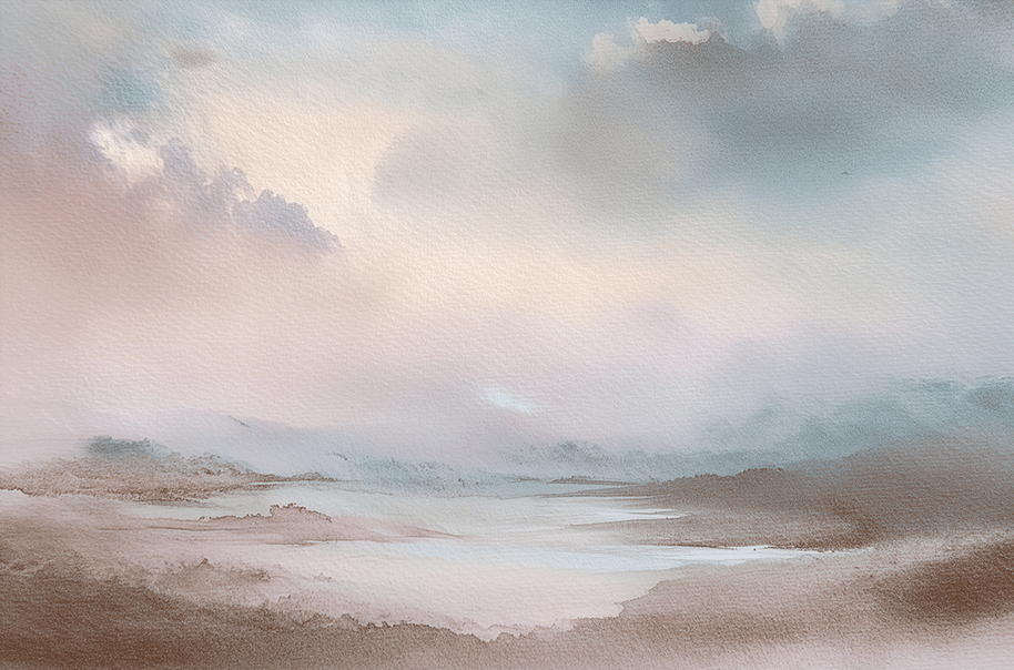 Minimal landscape wall art print with distant ridge lines and airy tones, peaceful modern decor