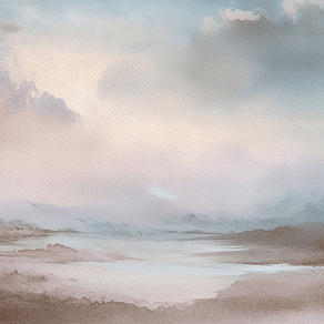 Minimal landscape wall art print with distant ridge lines and airy tones, peaceful modern decor