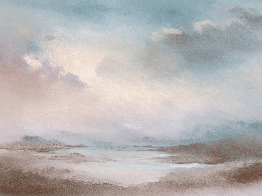 Minimal landscape wall art print with distant ridge lines and airy tones, peaceful modern decor