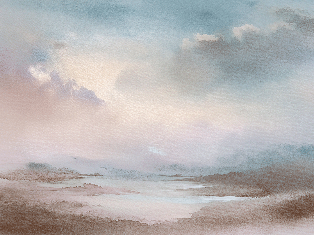 Minimal landscape wall art print with distant ridge lines and airy tones, peaceful modern decor