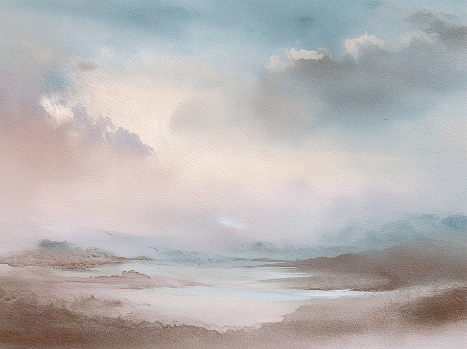 Minimal landscape wall art print with distant ridge lines and airy tones, peaceful modern decor