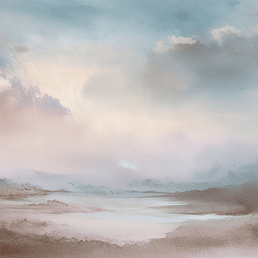 Minimal landscape wall art print with distant ridge lines and airy tones, peaceful modern decor