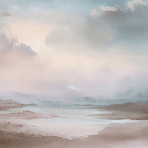 Minimal landscape wall art print with distant ridge lines and airy tones, peaceful modern decor