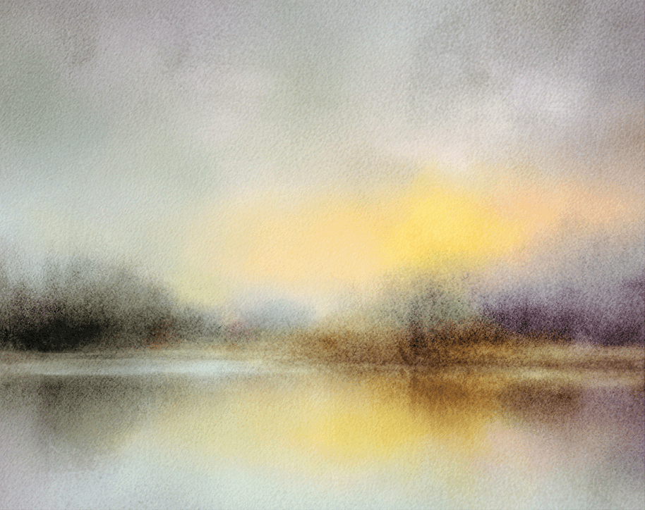 Neutral wall art print with soft glowing light and misty tones, elegant decor for modern home